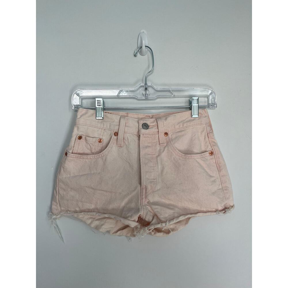 Levis 501 Premium Shorts Women W24 Pink High Rise Cutoff Denim‎